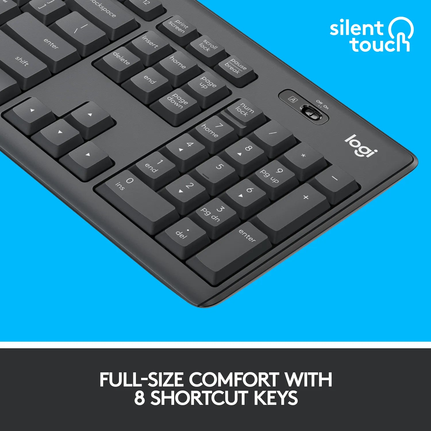 Logitech MK295 Silent Wireless Combo, Full-size (100%), USB, QWERTY, Graphite, Mouse included