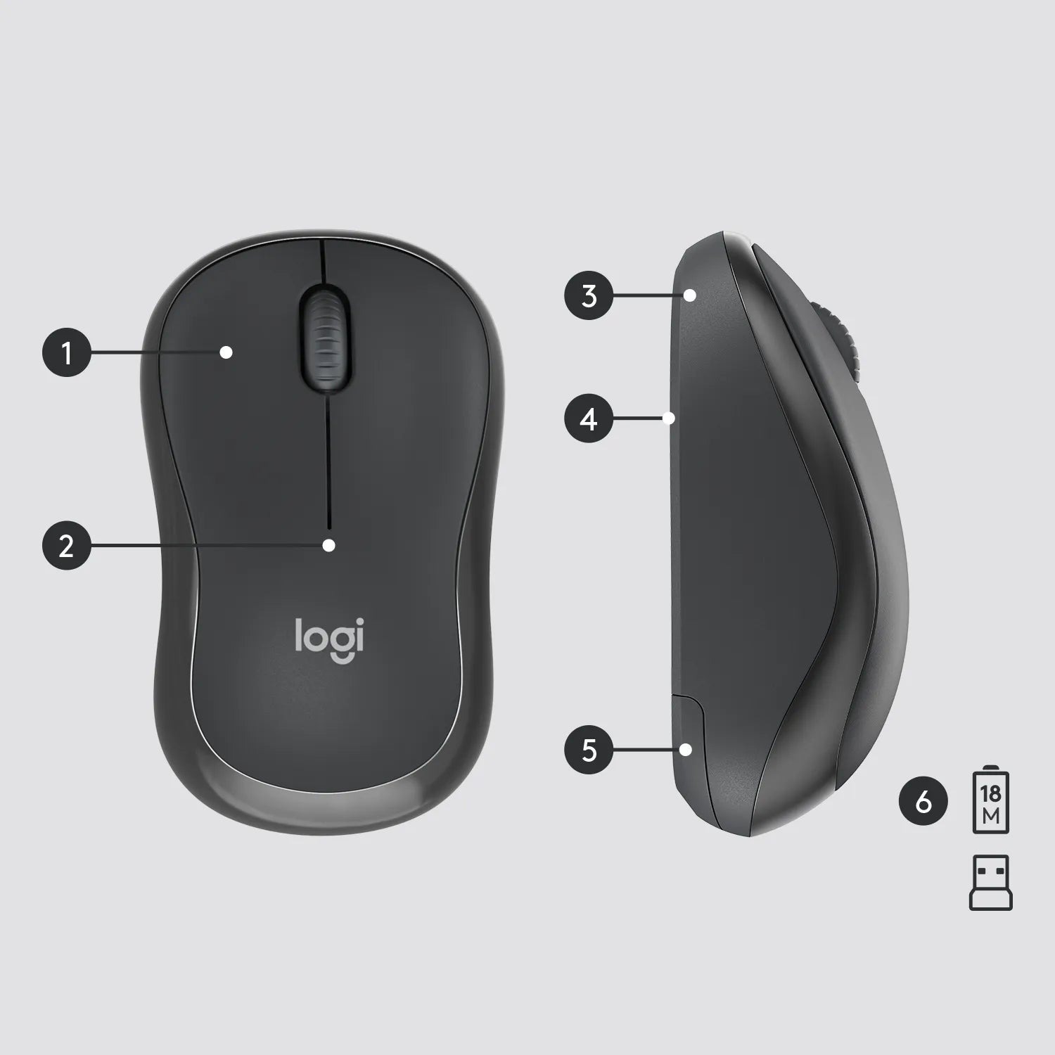 Logitech MK295 Silent Wireless Combo, Full-size (100%), USB, QWERTY, Graphite, Mouse included