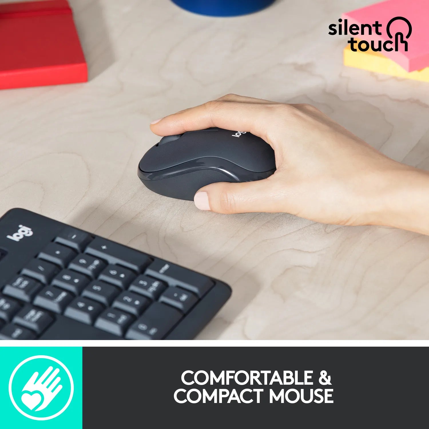 Logitech MK295 Silent Wireless Combo, Full-size (100%), USB, QWERTY, Graphite, Mouse included