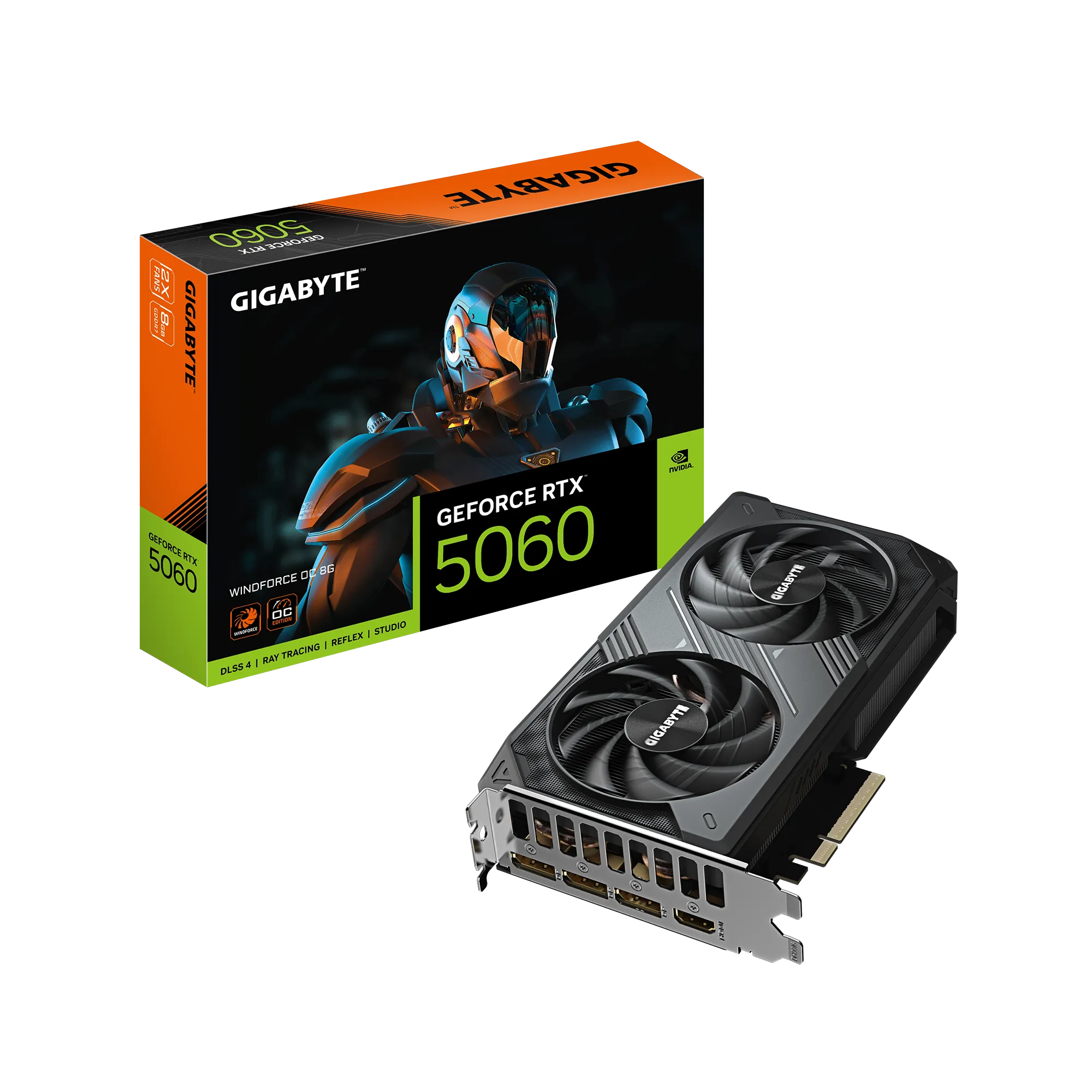 GIGABYTE GeForce RTX 5060 WINDFORCE OC 8G Graphics Card - 8GB GDDR7, 128bit, PCI-E 5.0, 2512 MHz Core Clock, 3 x DisplayPort, 1 x HDMI, GV-N5060WF2OC-8GD, GeForce RTX 5060, 8 GB, GDDR7, 128 bit, 7680 x 4320 pixels, PCI Express 5.0