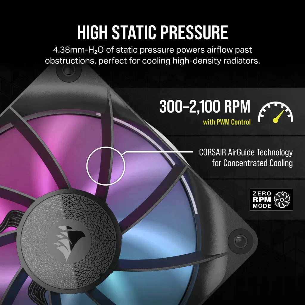 Corsair iCUE LINK RX120 RGB, Fan, 12 cm, 400 RPM, 2100 RPM, 36 dB, 73.5 cfm