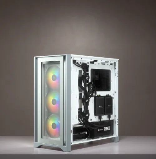 Corsair iCUE 4000X RGB, Midi Tower, PC, White, ATX, EATX, micro ATX, Mini-ITX, Plastic, Steel, Tempered glass, Gaming