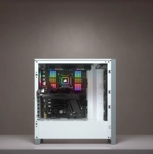 Corsair iCUE 4000X RGB, Midi Tower, PC, White, ATX, EATX, micro ATX, Mini-ITX, Plastic, Steel, Tempered glass, Gaming