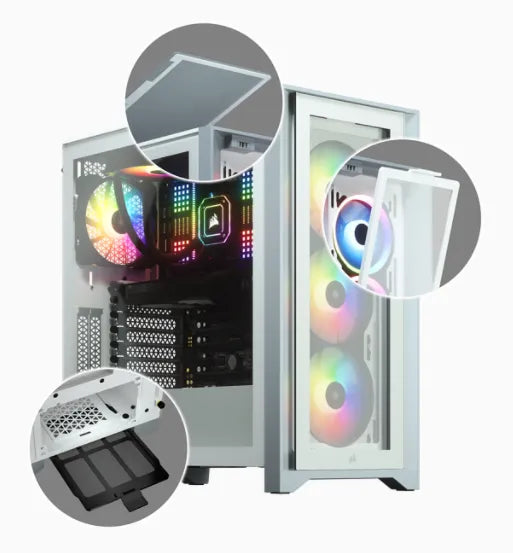 Corsair iCUE 4000X RGB, Midi Tower, PC, White, ATX, EATX, micro ATX, Mini-ITX, Plastic, Steel, Tempered glass, Gaming