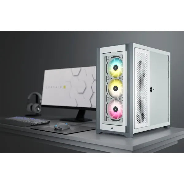 Corsair iCUE 5000X RGB, Midi Tower, PC, Plastic, Steel, Tempered glass, White, ATX,EATX,ITX, Gaming