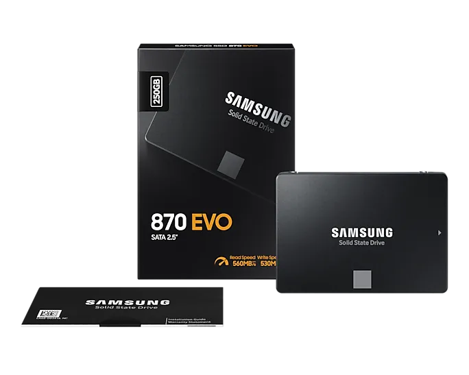 Samsung 870 EVO, 250 GB, 2.5", 560 MB/s, 6 Gbit/s