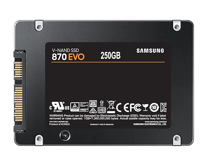 Samsung 870 EVO, 250 GB, 2.5", 560 MB/s, 6 Gbit/s