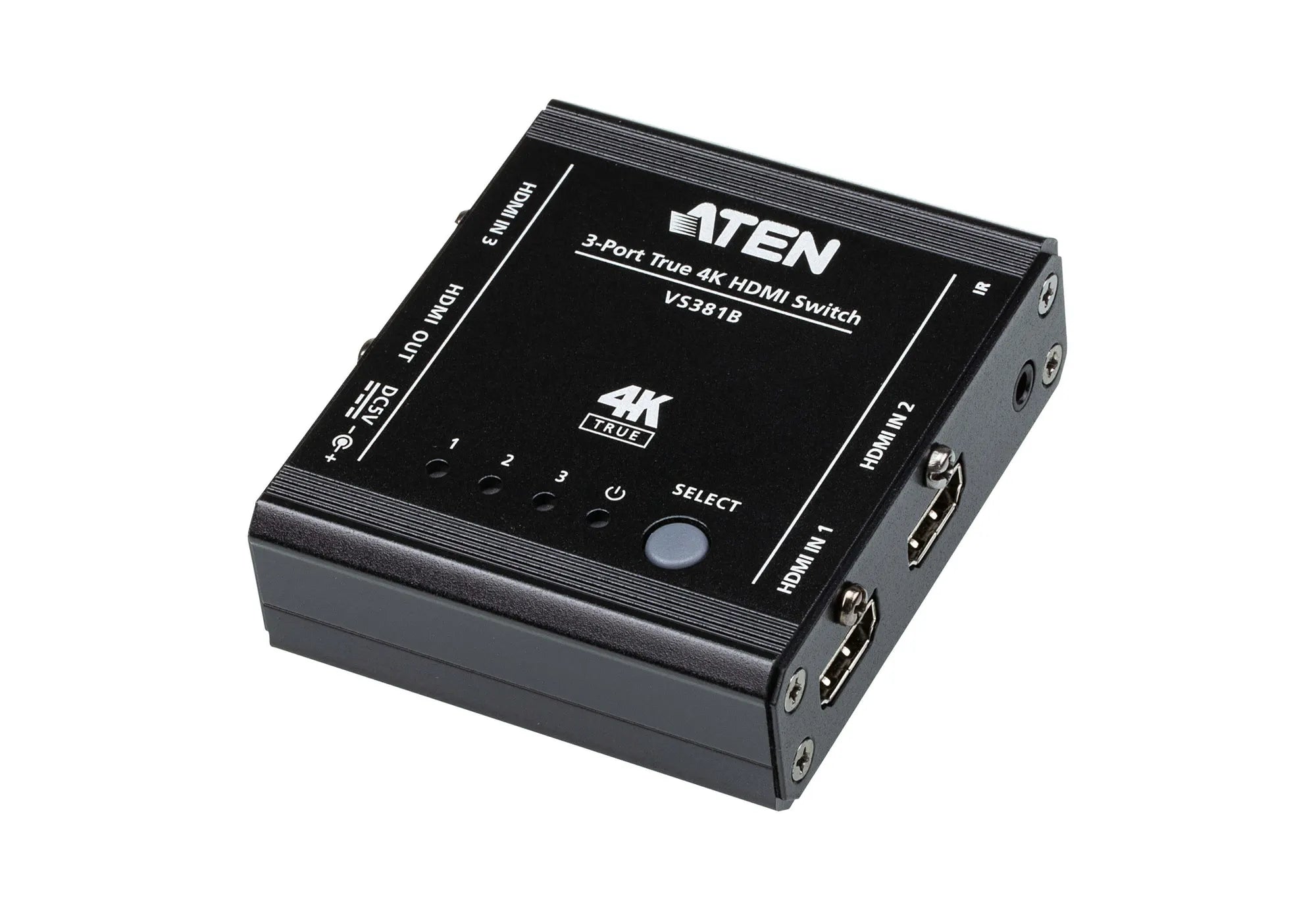 ATEN 3-Port True 4K HDMI Switch, HDMI, Metal, Black, 60 Hz, 5 m, 3840 x 2160, 4096 x 2160