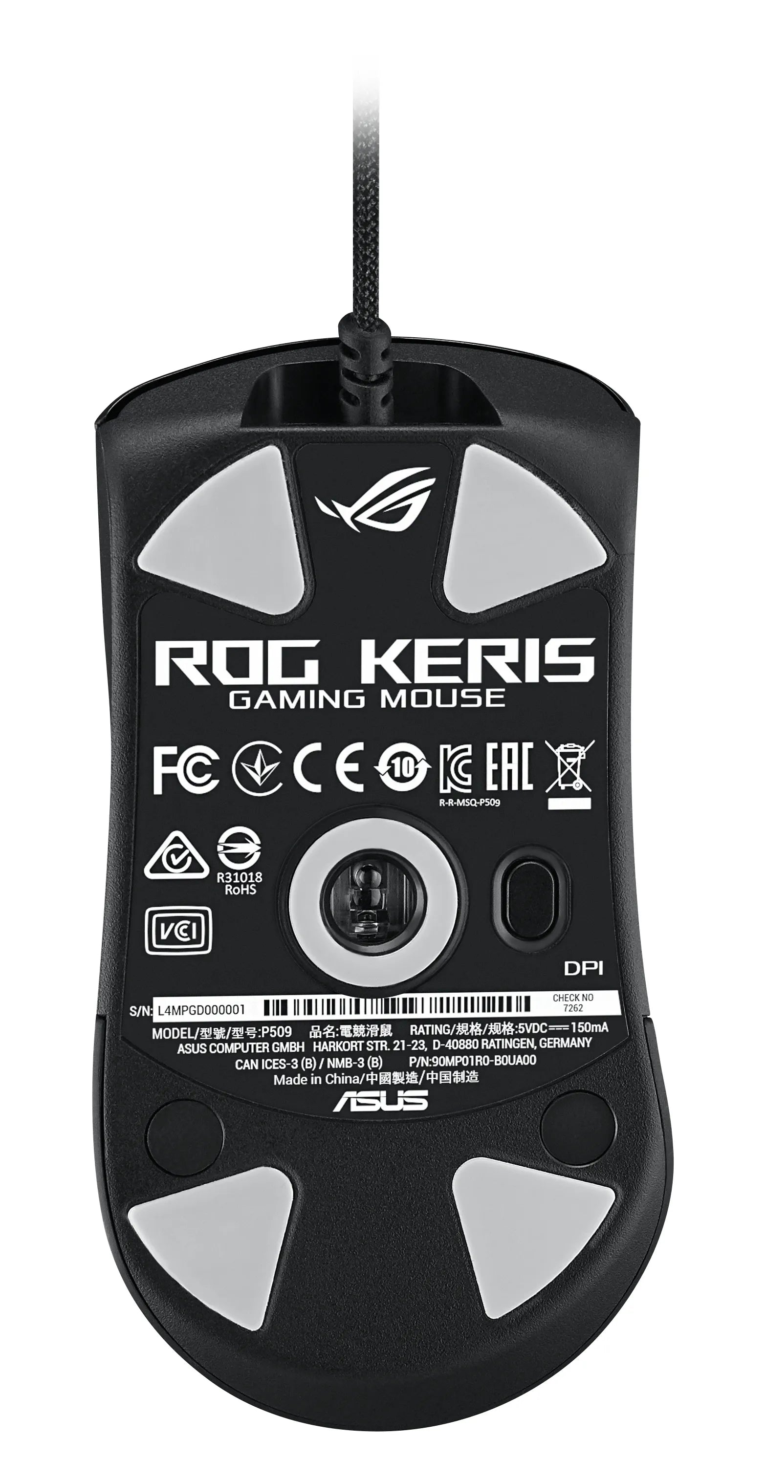 ASUS ROG Keris, Right-hand, RF Wireless+USB Type-A, 16000 DPI, Black