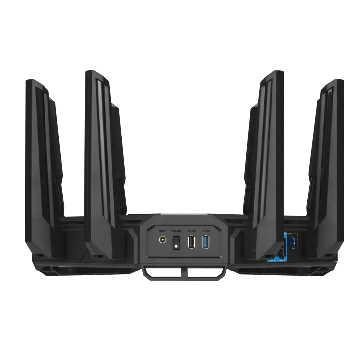 ASUS ROG Rapture GT-BE98, Wi-Fi 7 (802.11be), Quad-band (2.4 GHz / 5 GHz-1 / 5 GHz-2 / 6 GHz), Ethernet LAN, Black, Tabletop router
