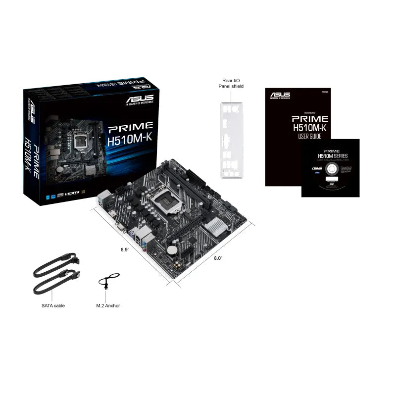 ASUS PRIME H510M-K, Intel, LGA 1200, Intel® Celeron®, Intel® Core™ i3, Intel Core i5, Intel Core i7, Intel Core i9, Intel Pentium G, LGA 1200 (Socket H5), DDR4-SDRAM, 64 GB