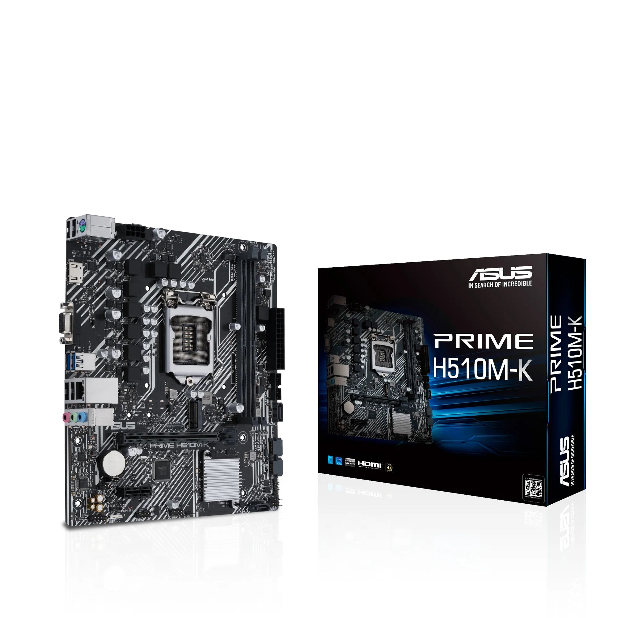 ASUS PRIME H510M-K, Intel, LGA 1200, Intel® Celeron®, Intel® Core™ i3, Intel Core i5, Intel Core i7, Intel Core i9, Intel Pentium G, LGA 1200 (Socket H5), DDR4-SDRAM, 64 GB