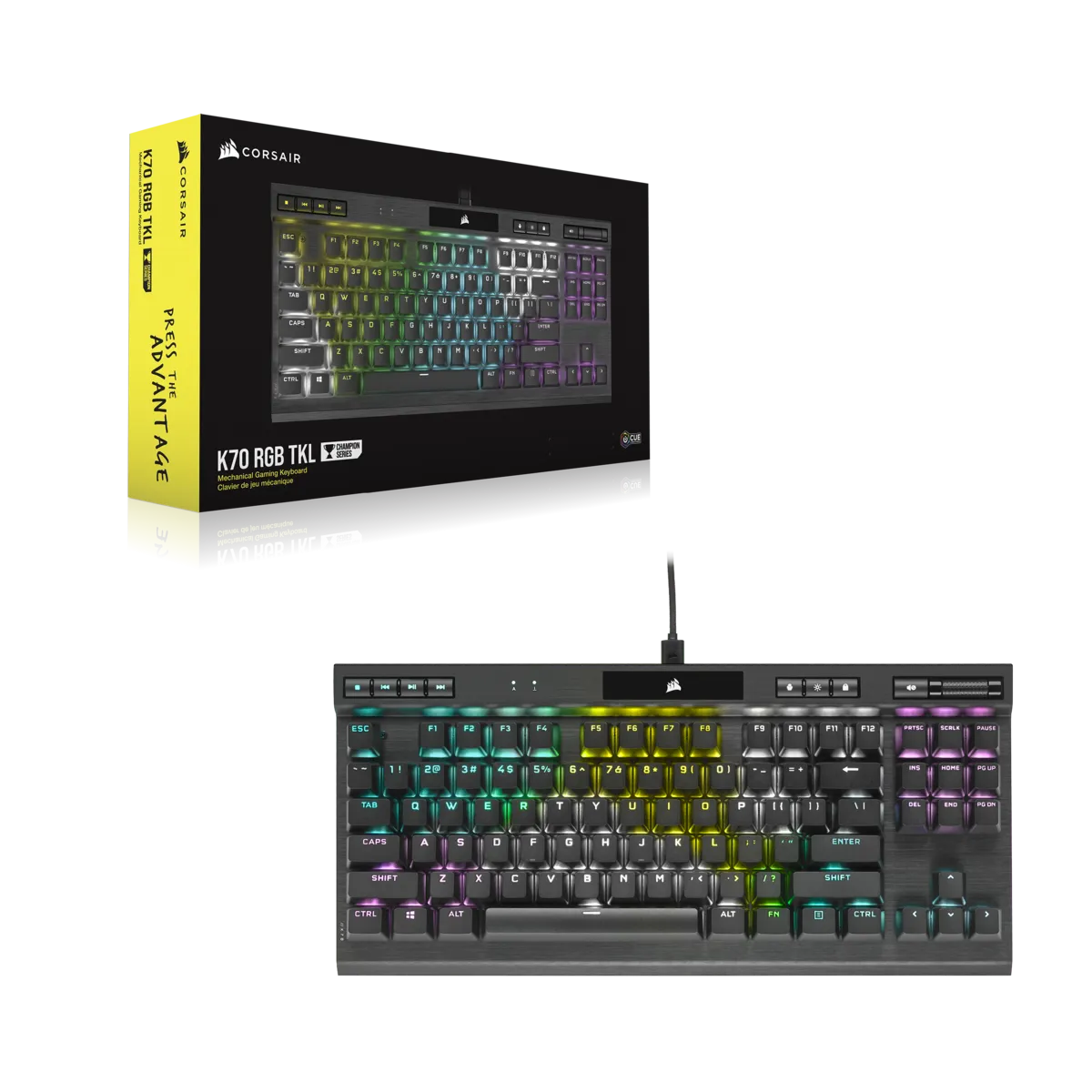 Corsair K70 RGB TKL, Wired, USB, Mechanical, QWERTY, RGB LED, Black