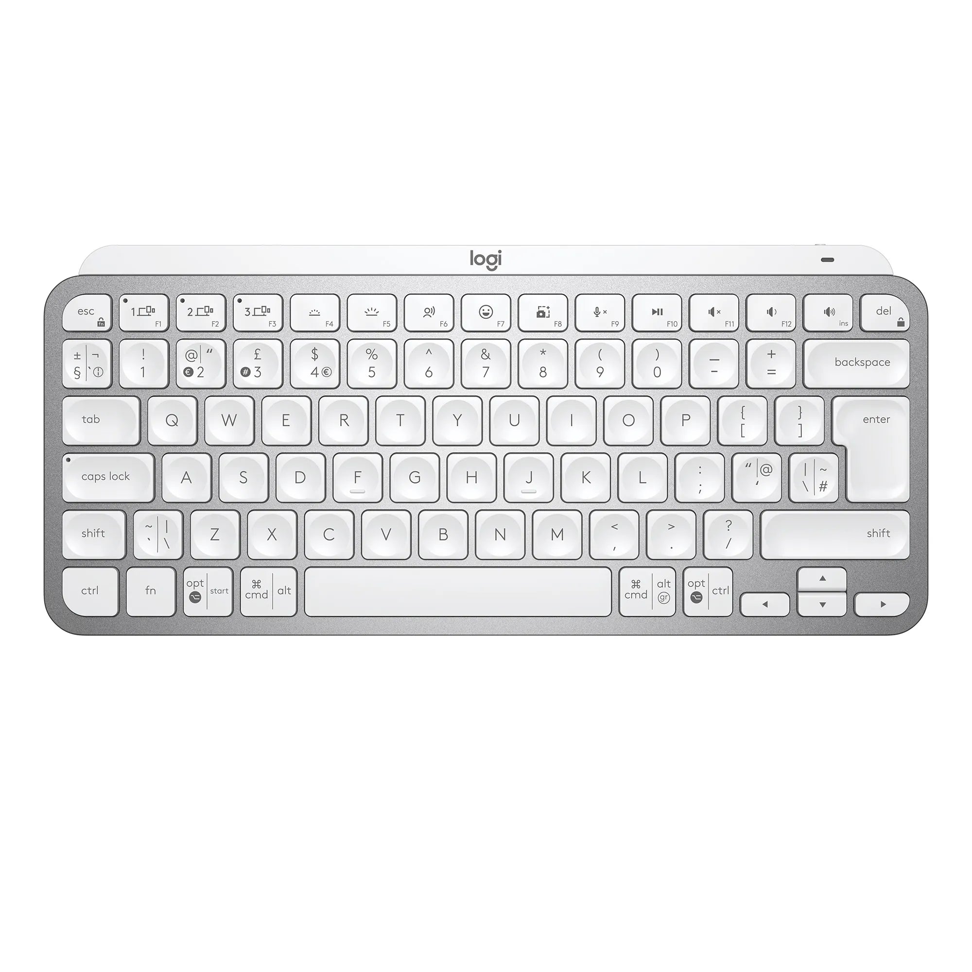 Logitech MX Keys Mini Minimalist Wireless Illuminated Keyboard, Mini, RF Wireless + Bluetooth, QWERTY, LED, Grey