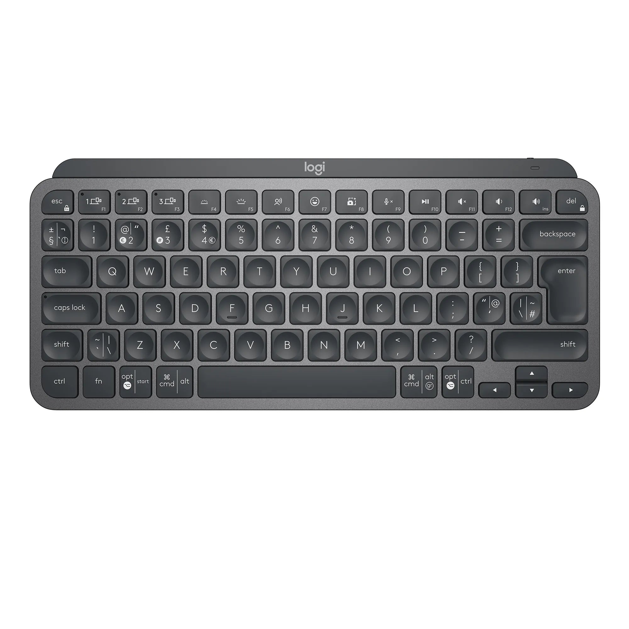 Logitech MX Keys Mini Minimalist Wireless Illuminated Keyboard, Mini, RF Wireless + Bluetooth, QWERTY, LED, Graphite