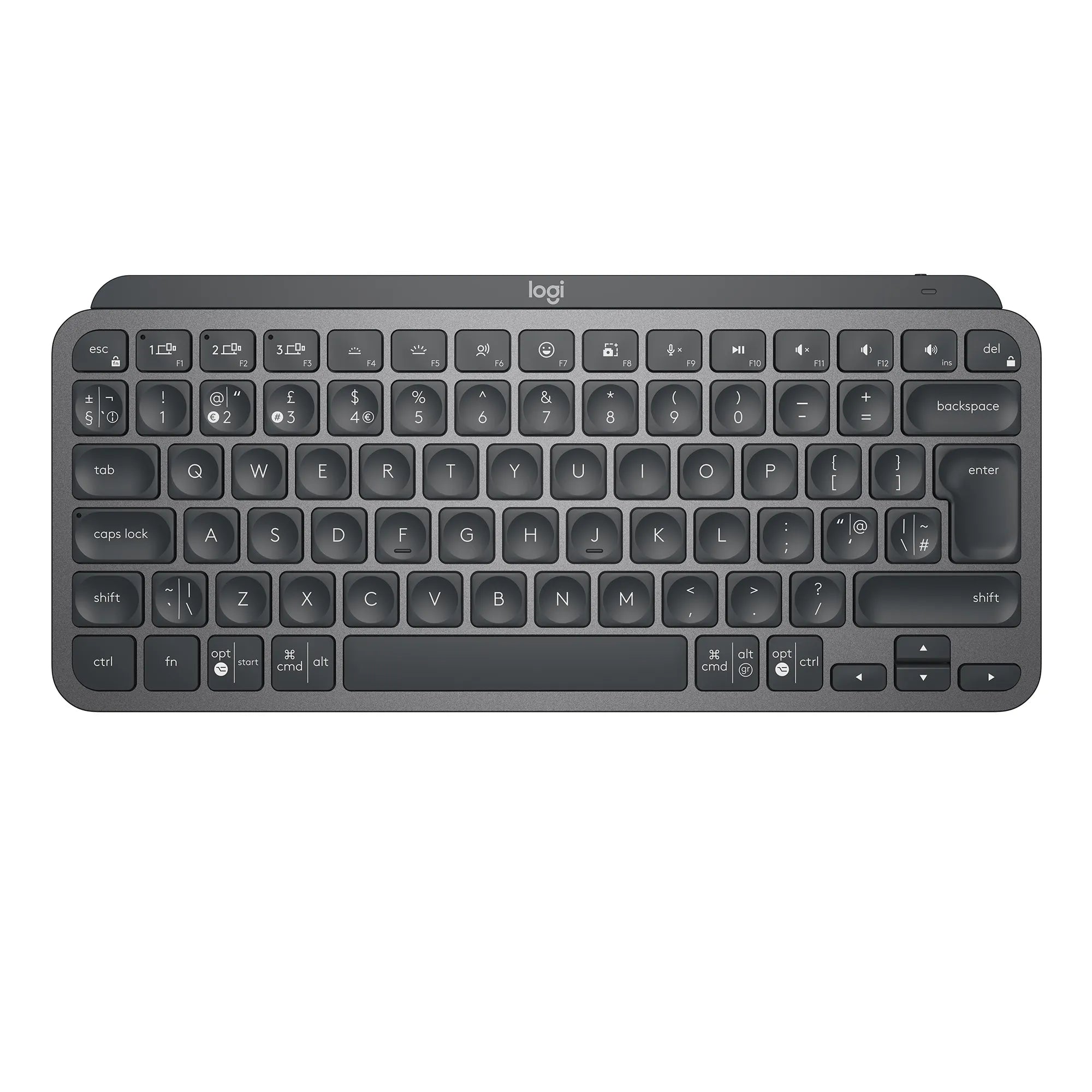 Logitech MX Keys Mini Minimalist Wireless Illuminated Keyboard, Mini, RF Wireless + Bluetooth, QWERTY, LED, Graphite