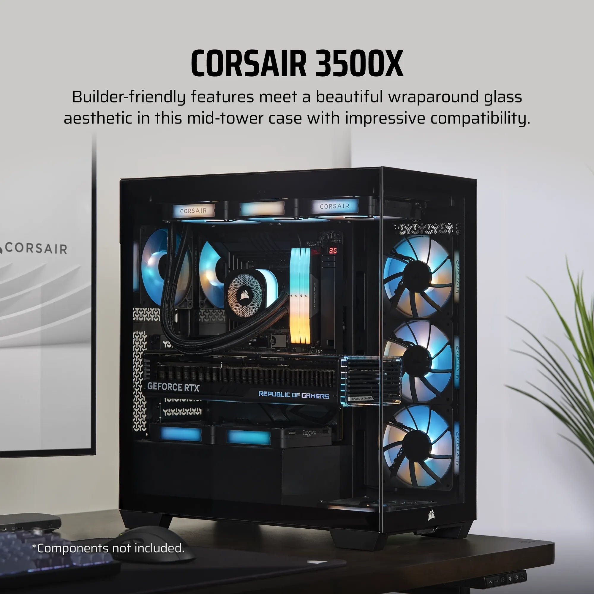 Corsair 3500X, Midi Tower, PC, Black, EATX, Gaming, 17 cm