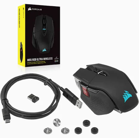 Corsair M65 RGB ULTRA WIRELESS, Right-hand, Optical, RF Wireless + Bluetooth + USB Type-A, 26000 DPI, Black