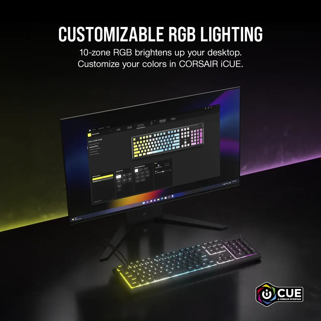 Corsair K55 CORE RGB, Wired, USB, Mechanical, QWERTY, RGB LED, Black