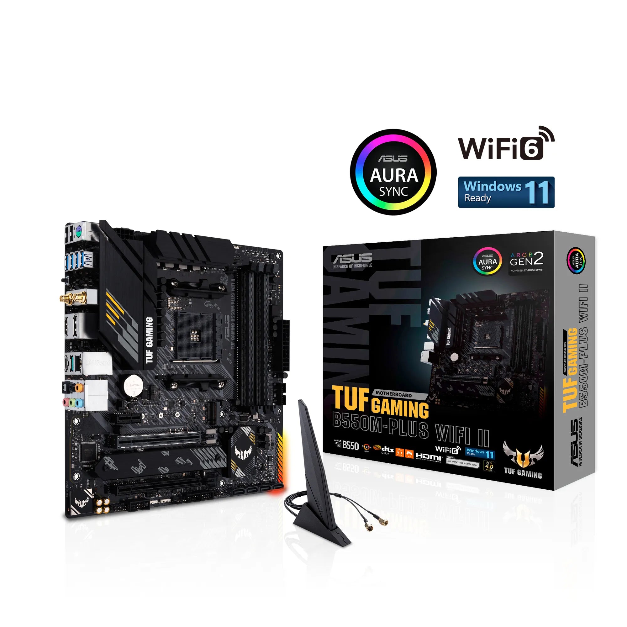 ASUS TUF GAMING B550M-PLUS WIFI II, AMD, Socket AM4, AMD Ryzen™ 3, AMD Ryzen™ 5, AMD Ryzen™ 7, 3rd Generation AMD Ryzen™ 9, AMD Ryzen 9 5th Gen, Socket AM4, DDR4-SDRAM, 128 GB