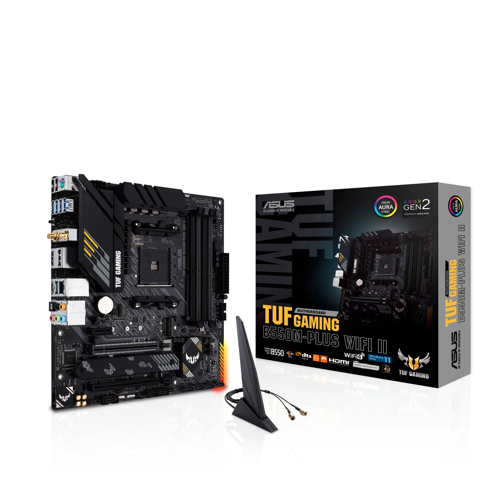 ASUS TUF GAMING B550M-PLUS WIFI II, AMD, Socket AM4, AMD Ryzen™ 3, AMD Ryzen™ 5, AMD Ryzen™ 7, 3rd Generation AMD Ryzen™ 9, AMD Ryzen 9 5th Gen, Socket AM4, DDR4-SDRAM, 128 GB