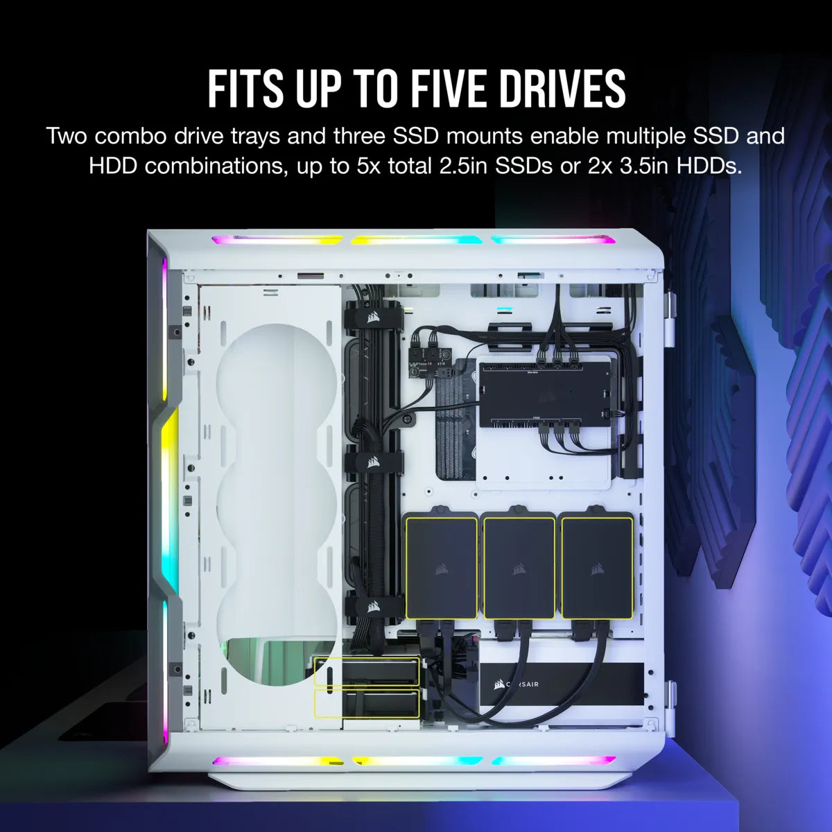 Corsair iCUE 5000T RGB, Midi Tower, PC, White, ATX, EATX, micro ATX, Gaming, Multi