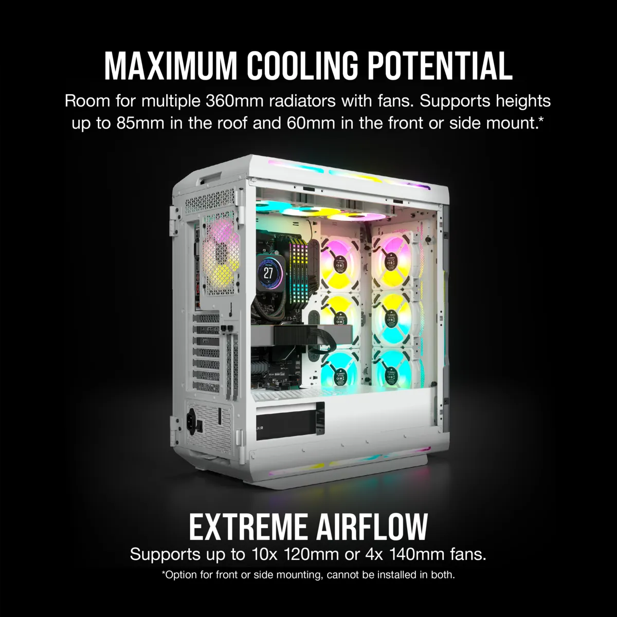 Corsair iCUE 5000T RGB, Midi Tower, PC, White, ATX, EATX, micro ATX, Gaming, Multi