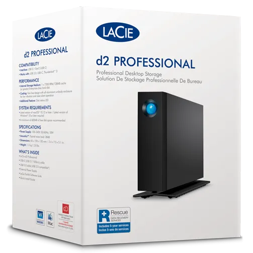 LaCie d2 Professional, 20 TB, 3.2 Gen 1 (3.1 Gen 1), 7200 RPM, Black