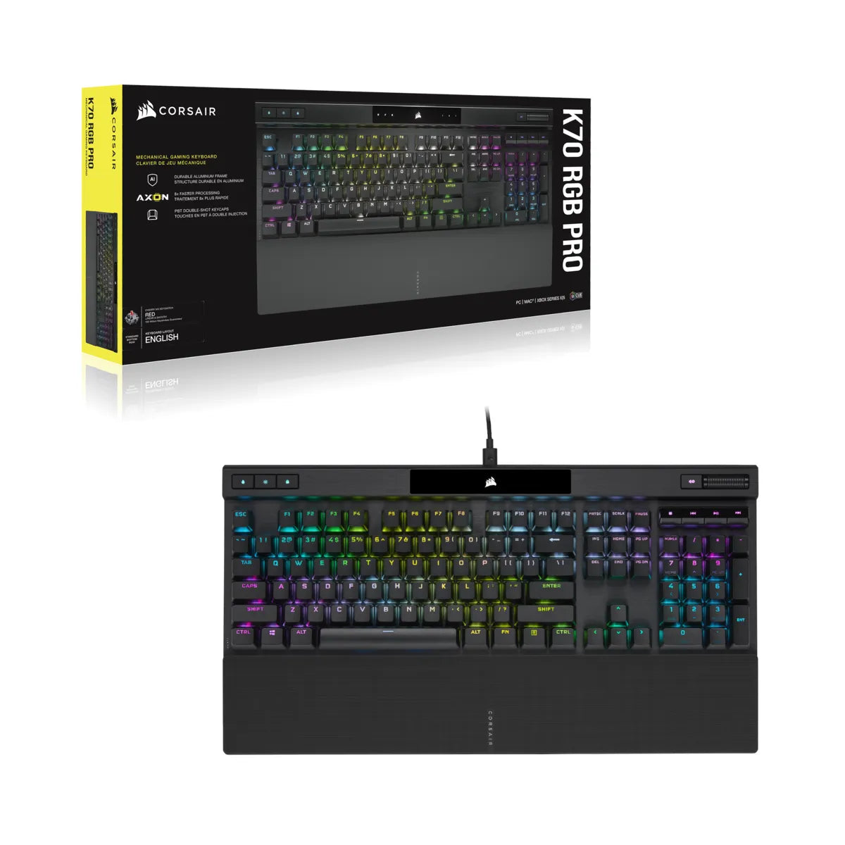 Corsair K70 RGB PRO Mechanical Gaming Keyboard with PBT DOUBLE SHOT PRO Keycaps — CHERRY MX Brown, Wired, USB, Mechanical, QWERTY, RGB LED, Black