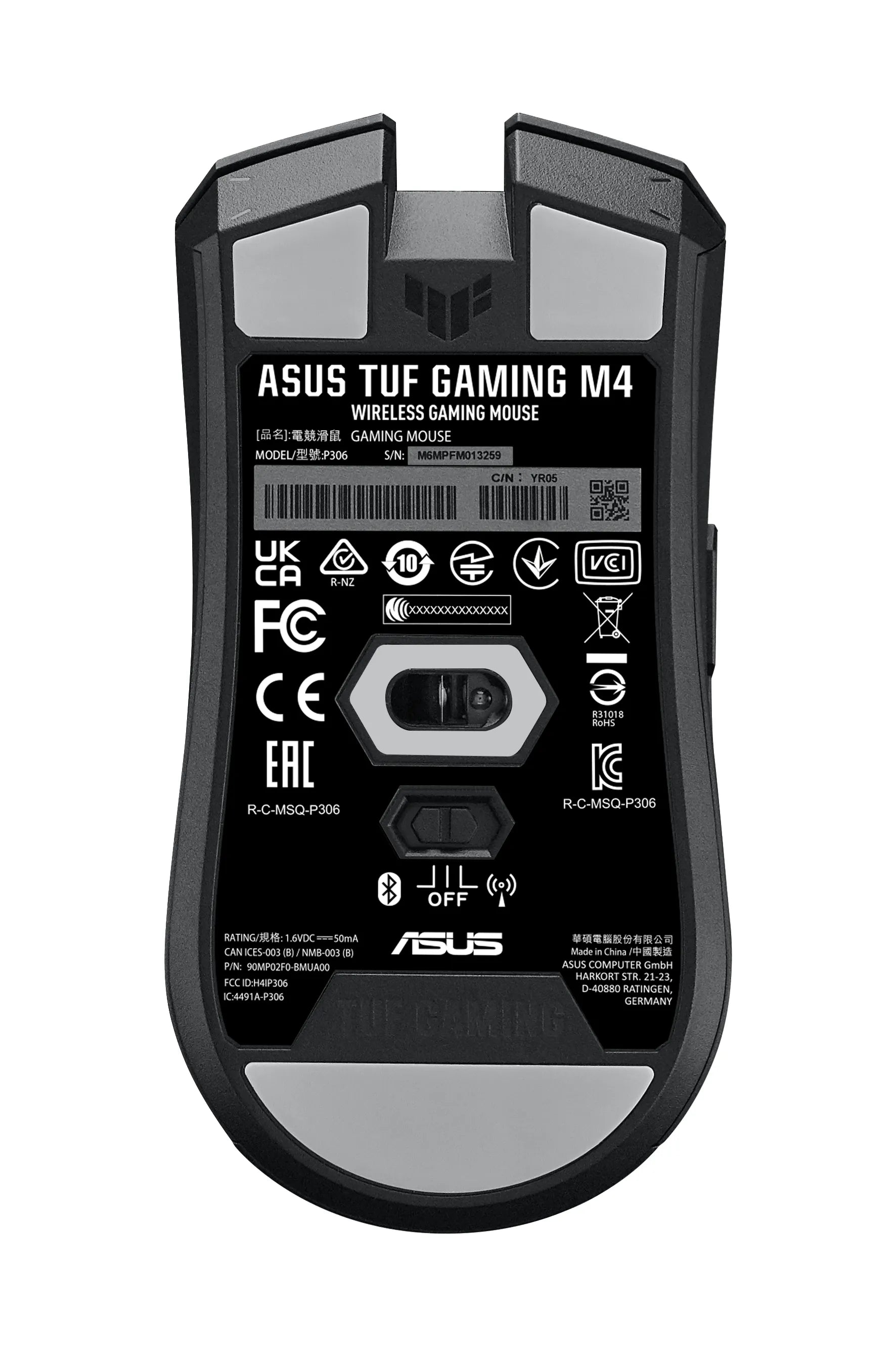 ASUS TUF Gaming M4 Wireless, Right-hand, Optical, RF Wireless+Bluetooth, 12000 DPI, Black