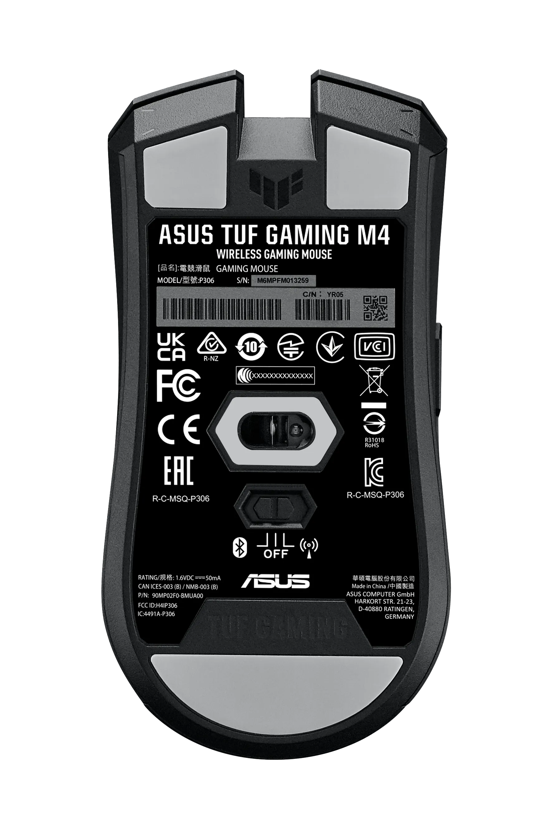 ASUS TUF Gaming M4 Wireless, Right-hand, Optical, RF Wireless + Bluetooth, 12000 DPI, Black
