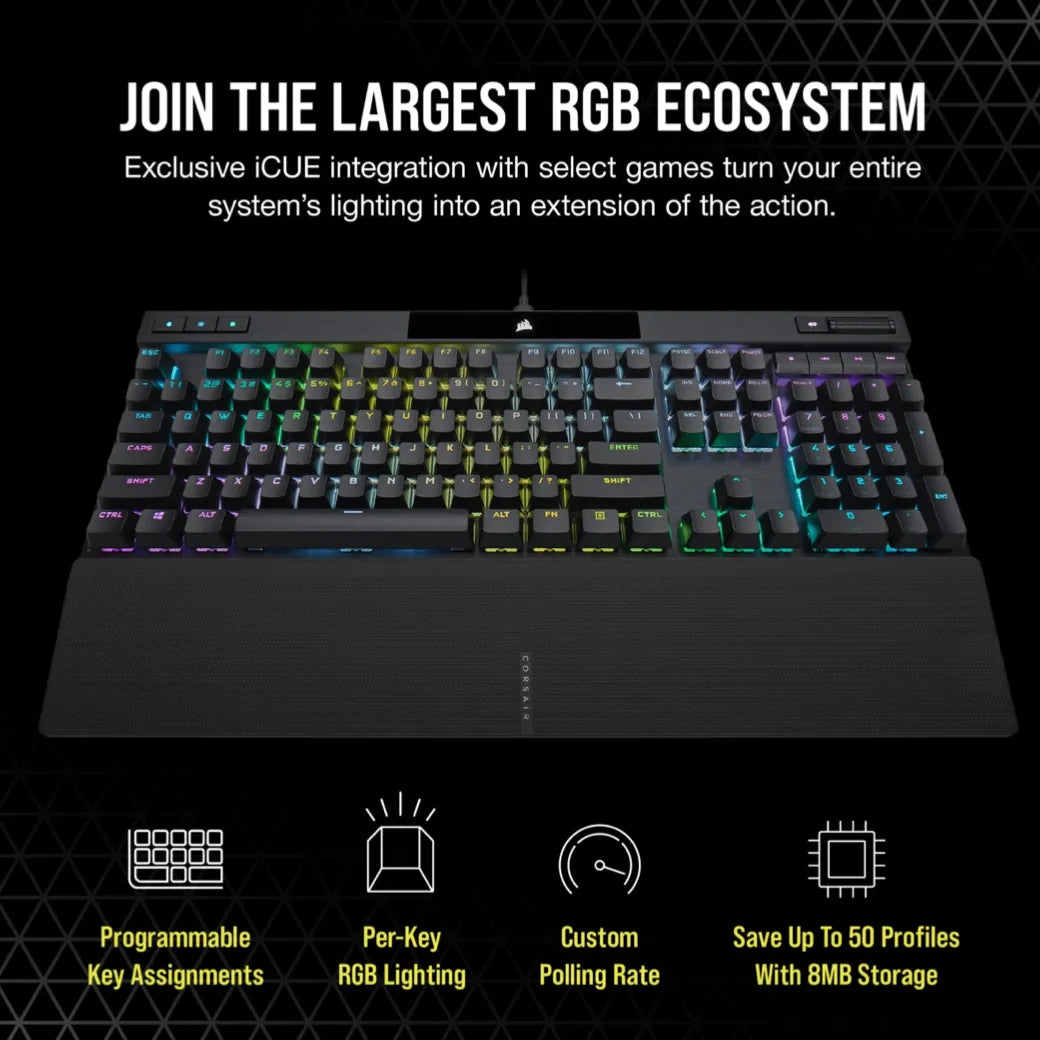 Corsair K70 RGB PRO, Full-size (100%), USB, Mechanical, QWERTY, RGB LED, Black