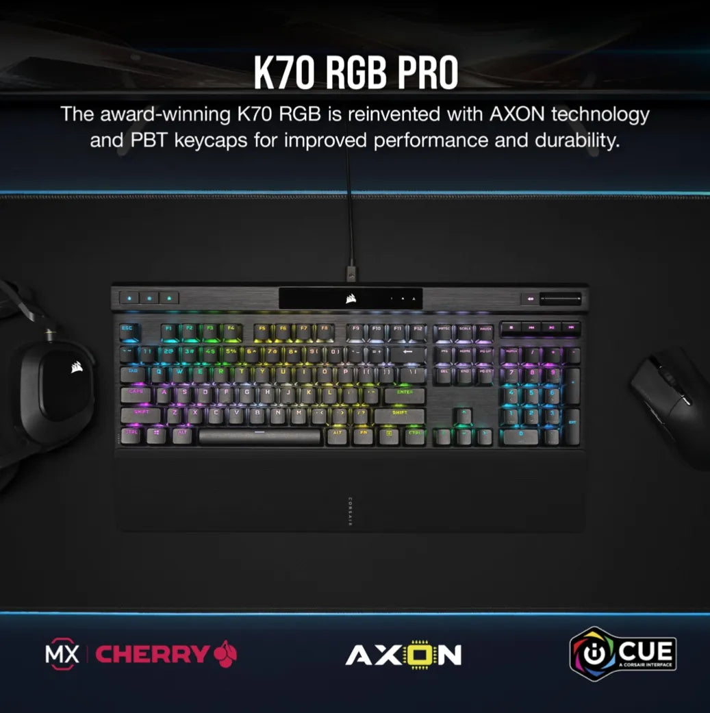 Corsair K70 RGB PRO, Full-size (100%), USB, Mechanical, QWERTY, RGB LED, Black