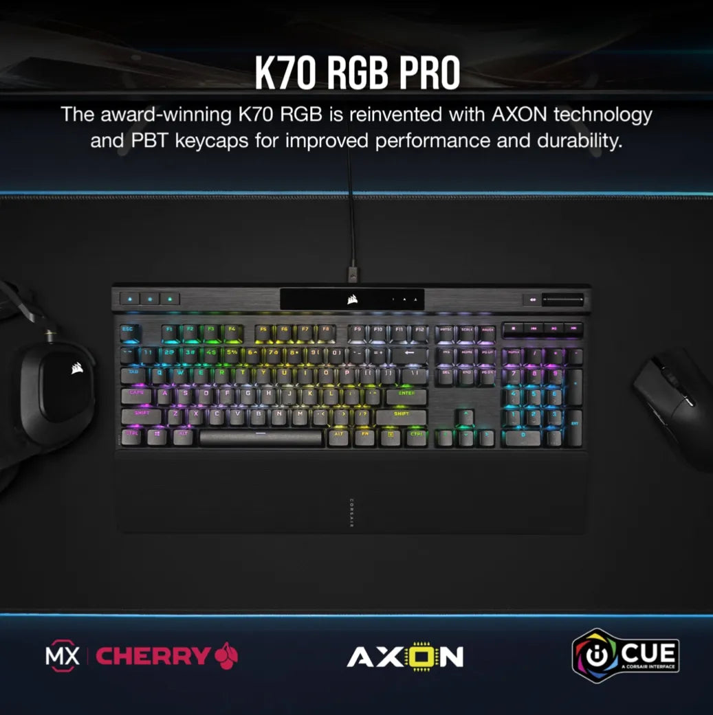 Corsair K70 RGB PRO, Wired, USB, Mechanical, QWERTY, RGB LED, Black