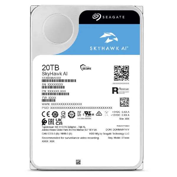 Seagate Skyhawk AI ST24000VE002 24TB 3.5'' HDD Surveillance Drives; SATA 6GB/s Interface; 256MB Cache; RPM: 7200; 512e; 5 Year l