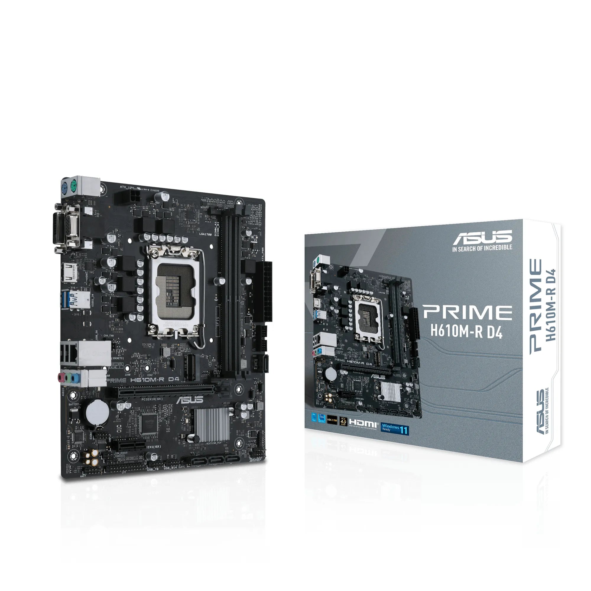 ASUS PRIME H610M-R D4, Intel, LGA 1700, Intel® Celeron®, Intel® Core™ i3, Intel® Core™ i5, Intel® Core™ i7, Intel® Core™ i9, Intel Pentium G, LGA 1700, DDR4-SDRAM, 64 GB