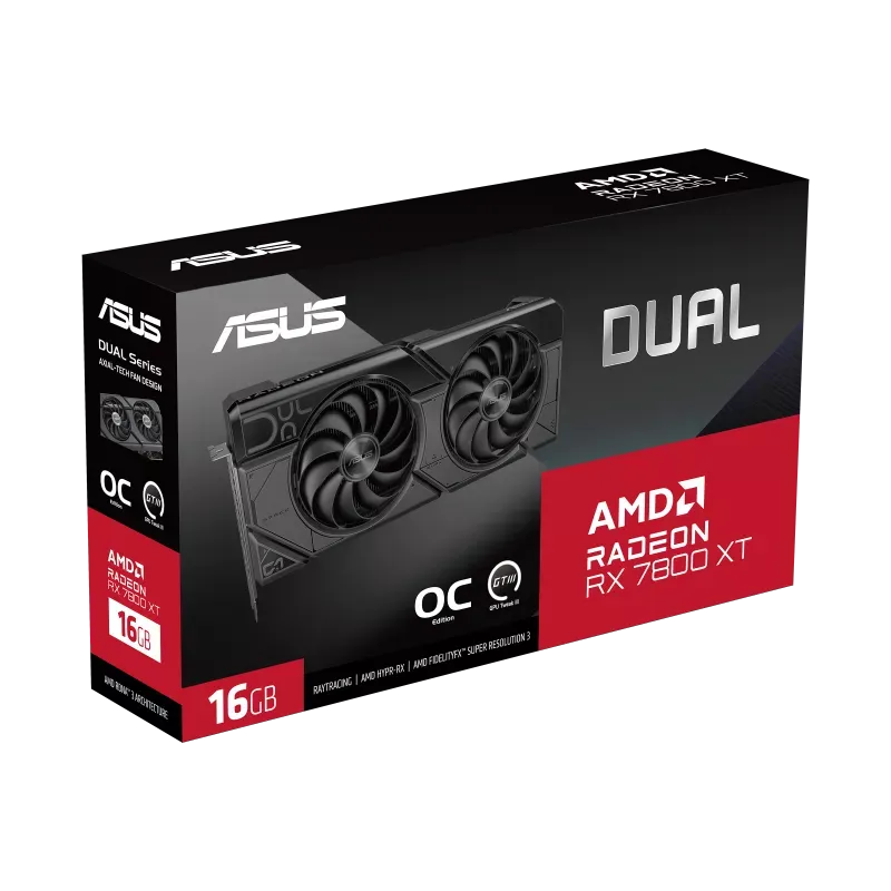 ASUS Dual -RX7800XT-O16G, Radeon RX 7800 XT, 16 GB, GDDR6, 256 bit, 7680 x 4320 pixels, PCI Express 4.0