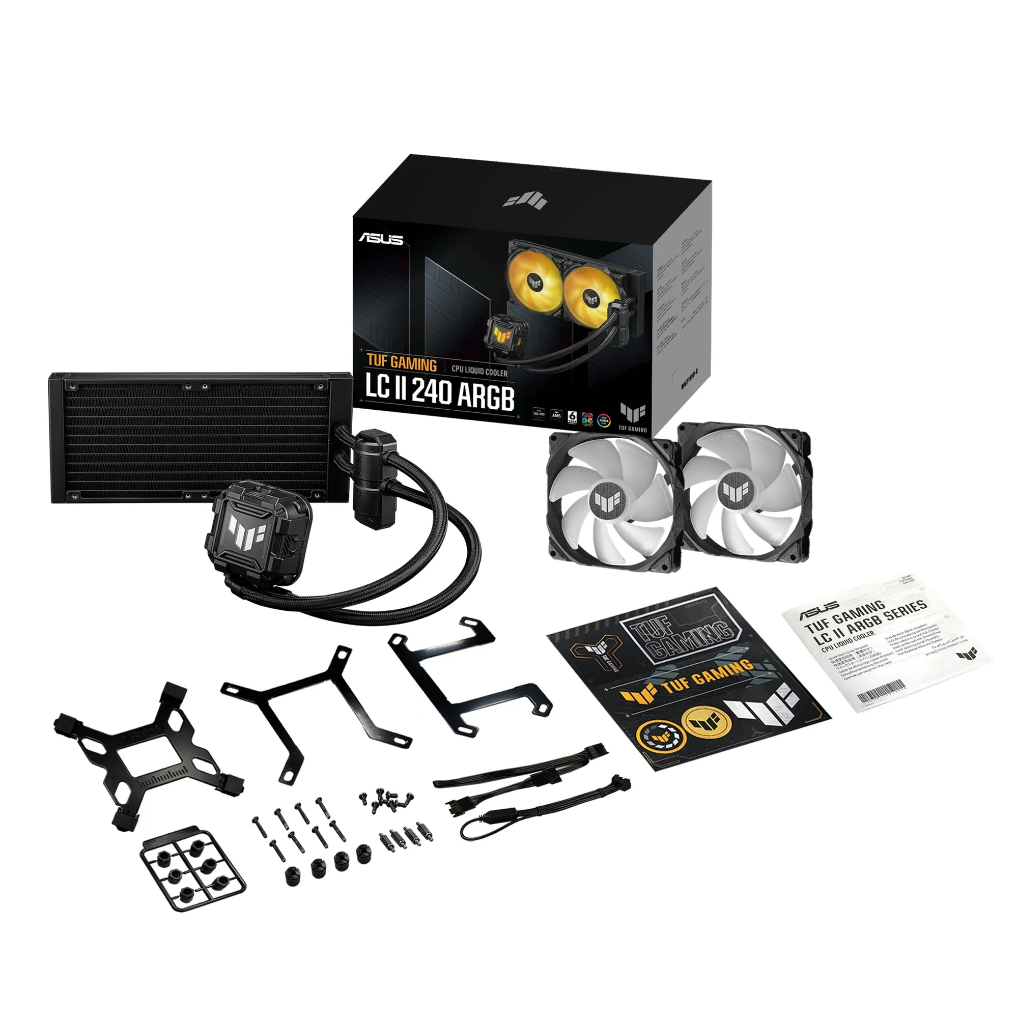 ASUS TUF GAMING LC II 240 ARGB, Liquid cooling kit, 12 cm, 2000 RPM, 29 dB, 67 cfm, 113.8 m³/h