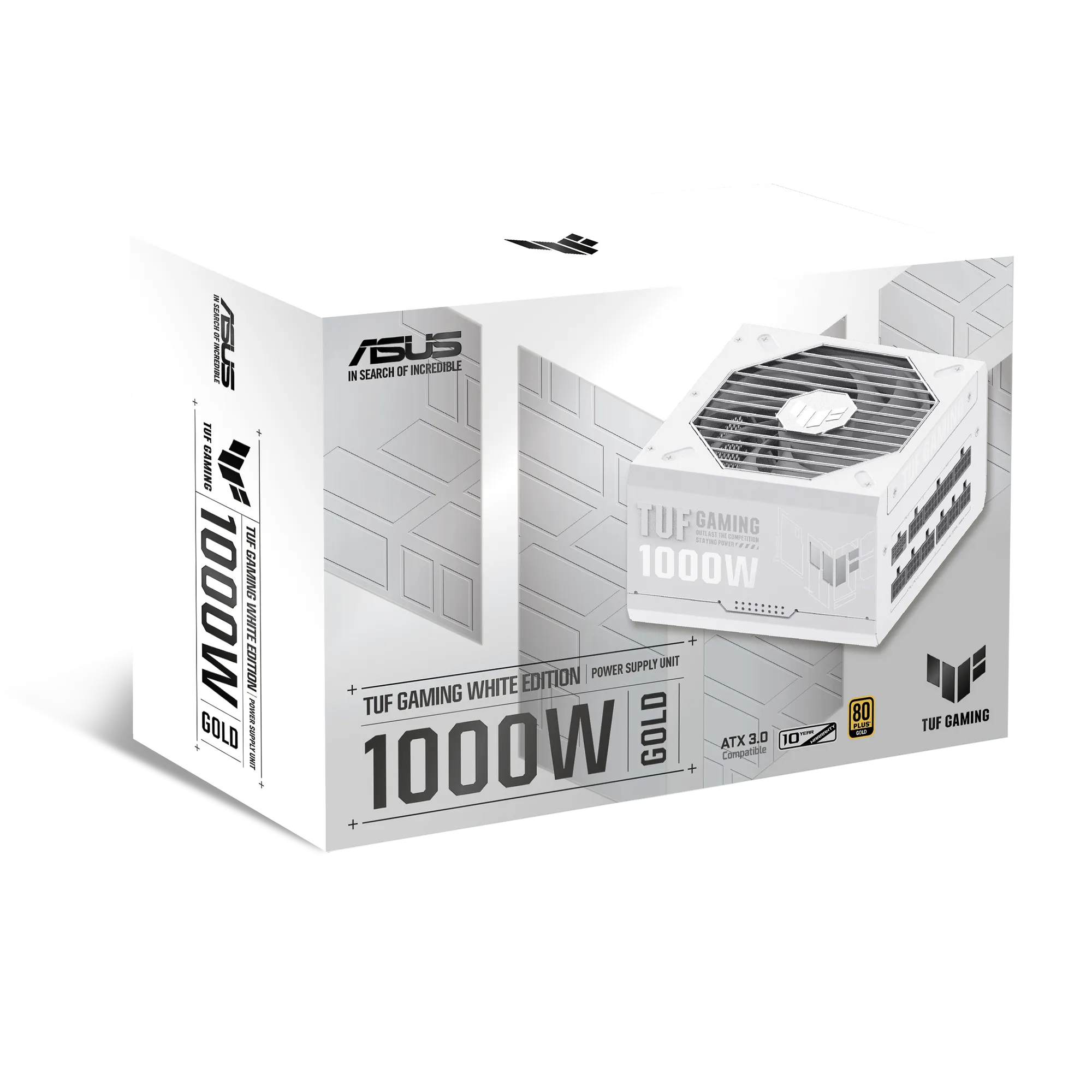 ASUS TUF Gaming 1000W Gold White Edition, 1000 W, 100 - 240 V, Active, 130 W, 1000 W, 130 W