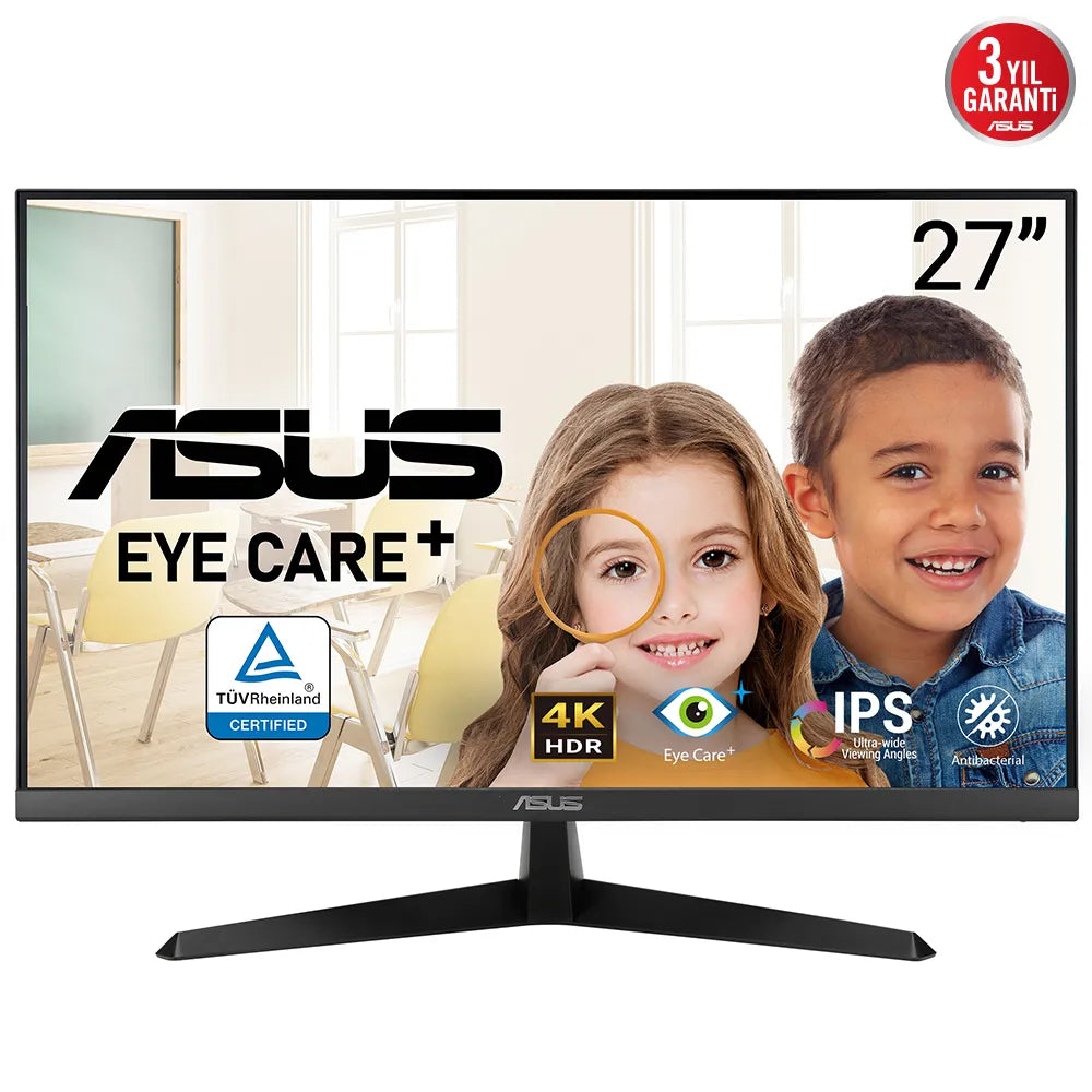 ASUS VY27UQ Eye Care Monitor – 27 inch 4K (3840 x 2160); IPS; HDR-10; Adaptive Sync; Eye Care Plus technology; Blue Light Filter