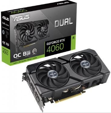 ASUS GeForce, RTX 4060 DUAL EVO OC Edition, 8GB, GDDR6, 128-Bit, PCIe 4.0, Desktop Graphics Card