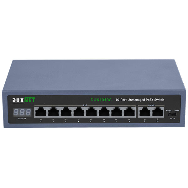 DuxNet 10-Port Unmanaged PoE+ Switch