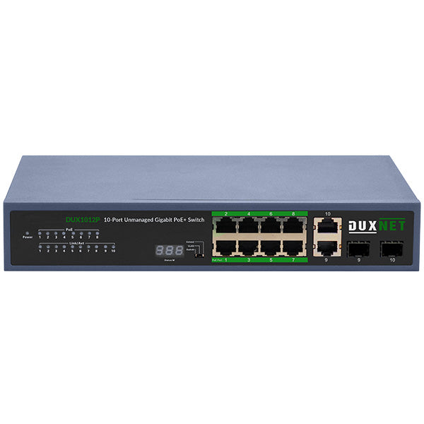 DuxNet 10-Port Unmanaged Gigabit PoE+ Switch