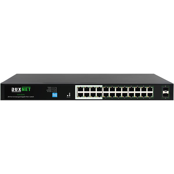 DuxNet 24-Port Unmanaged Gigabit PoE+ Switch