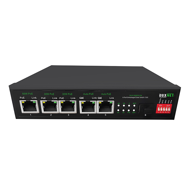 DuxNet 6-Port Gigabit 15A Solar Unmanaged PoE Switch