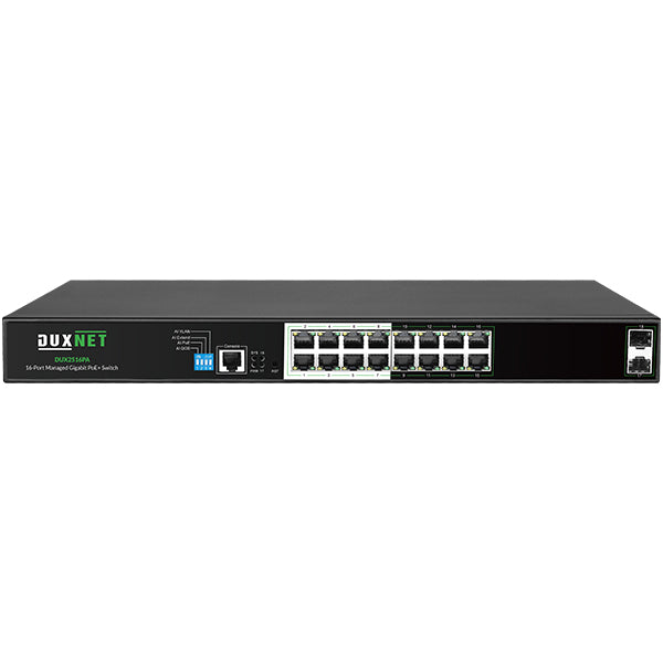 DuxNet 16-Port Layer 2 Managed Gigabit PoE+ Switch