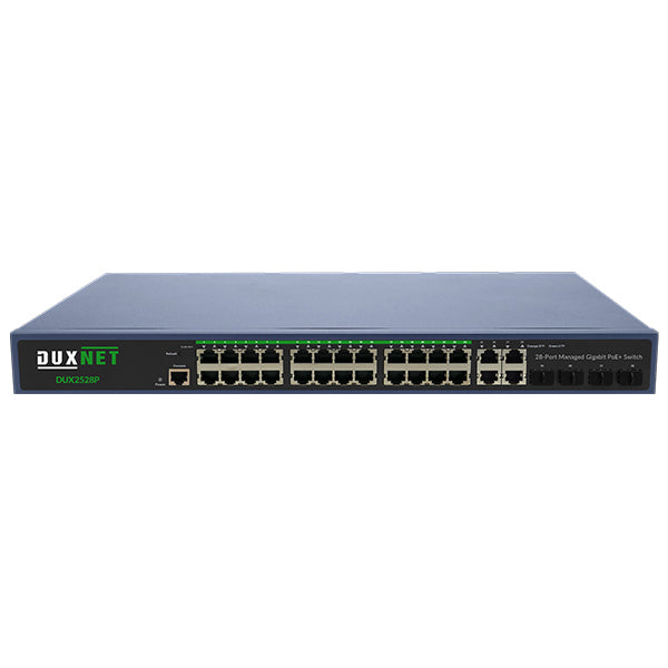 DuxNet 28-Port Layer 2 Managed Gigabit PoE+ Switch