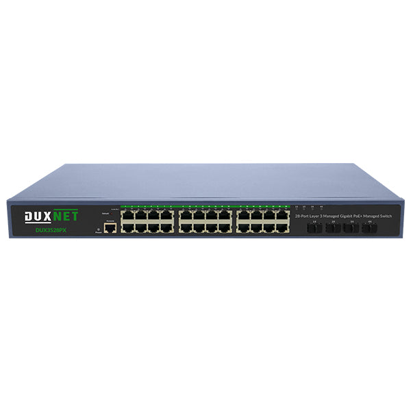 DuxNet 28-Port Layer 3 Gigabit PoE+ Managed Switch