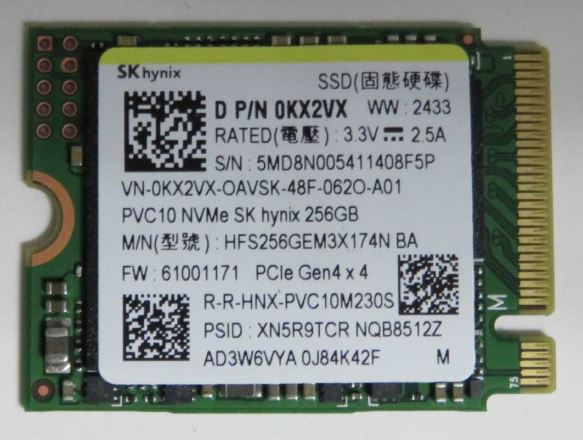 256GB SK Hynix, PVC10,M.2-2230, NVMe, PCIe Gen4x4, SSD