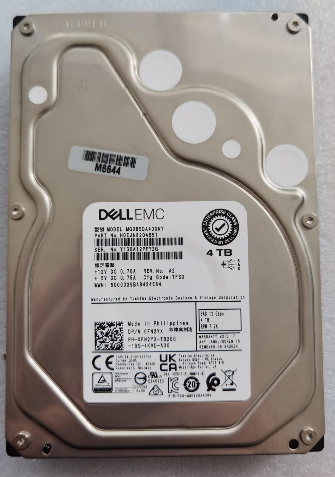 4TB Toshiba/DELL EMC (0FN2YX), 7.2K RPM, SAS-2 (12Gbs), LFF 3.5" SAS Enterprise HDD (3Yr Warranty / Pull Stock)